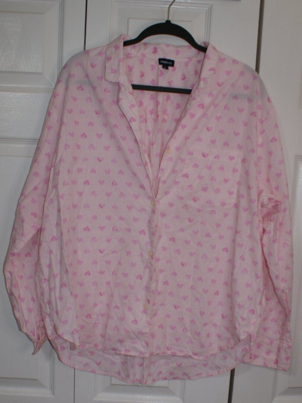 GAP Body Long Sleeve Cotton Pink Hearts Pajama Top - XL BRAND NEW